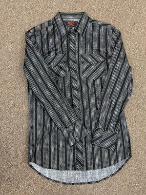 Rock & Roll Denim Men's Long Sleeve Geo Stripe Snap Shirt- Black & Grey